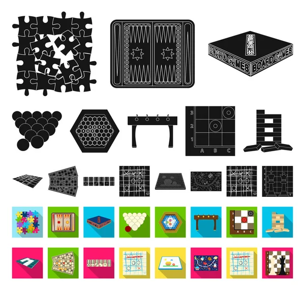 Juego de mesa negro, iconos planos en la colección de conjuntos para el diseño. Juego y entretenimiento vector símbolo stock web ilustración . — Vector de stock