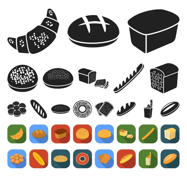 Types de pain noir, icônes plates dans la collection ensemble pour le design. Produits de boulangerie symbole vectoriel stock illustration web . — Image vectorielle
