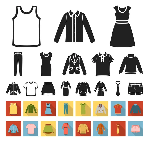 Diversi Tipi Vestiti Neri Icone Piatte Nella Collezione Set Design — Vettoriale Stock