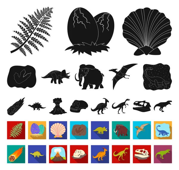 Různých dinosaurů černá, ploché ikony v kolekce sady pro design. Prehistorických zvířat vektor symbol akcií web ilustrace. — Stockový vektor