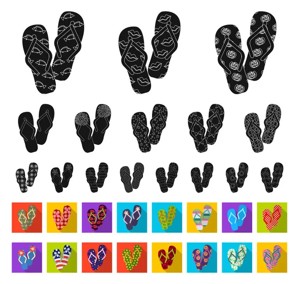 Chanclas negras, iconos planos en la colección de conjuntos para el diseño. Zapatos de playa vector símbolo stock web ilustración . — Vector de stock