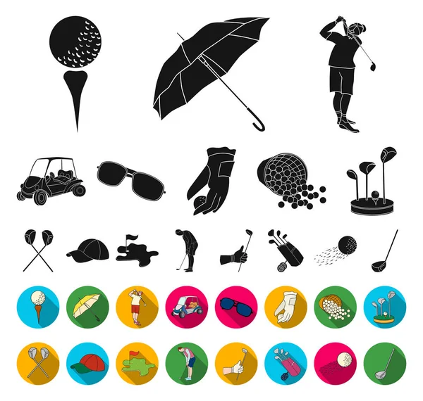Golf and attributes black,flat icons in set collection for design.Golf Club and equipment vector symbol stock web illustration. — Stock Vector