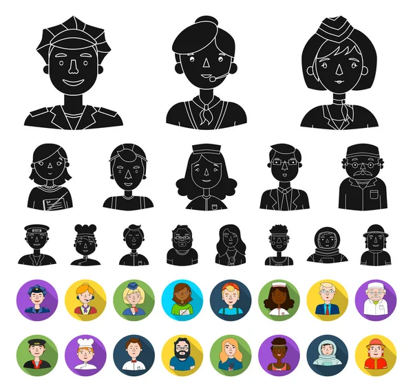 People of different professions black,flat icons in set collection for design. Worker and specialist vector symbol stock web illustration. — Stock Vector