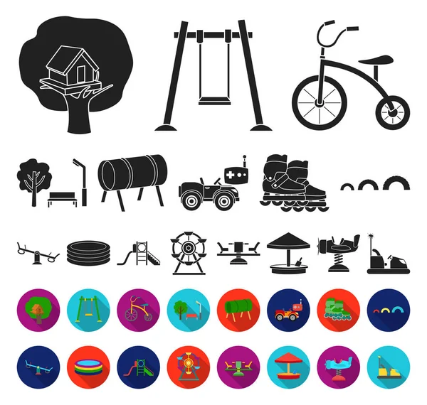 Playground, entertainment black,flat icons in set collection for design. Attraction and equipment vector symbol stock web illustration. — Stock Vector