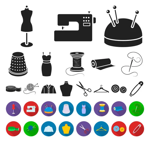 Atelier Sewing Black Flat Icons Set Collection Design Equipment Tools Stock Vector