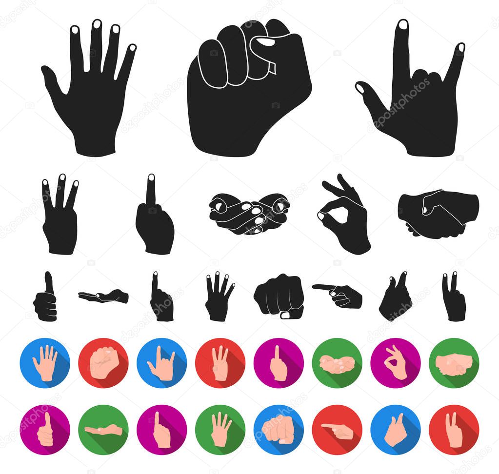 Hand gesture black,flat icons in set collection for design. Palm and finger vector symbol stock web illustration.