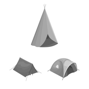 Çadır ve kamp simge vektör Illustration. Çadır ve orman hisse senedi vektör çizim topluluğu.