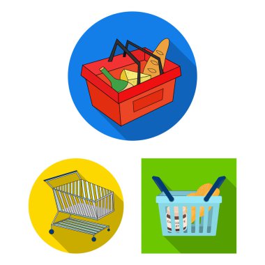 Sepet ve hasır simge vektör Illustration. Hisse senedi için sepet ve Pazar vektör simge kümesi.