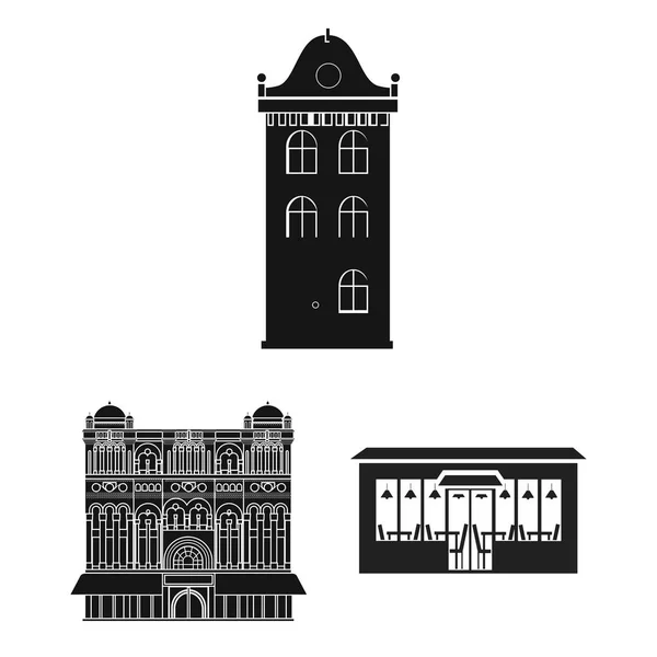 Ilustración vectorial del edificio y el icono de la ciudad. Colección de ilustración de vectores de edificios y acciones comerciales . — Vector de stock