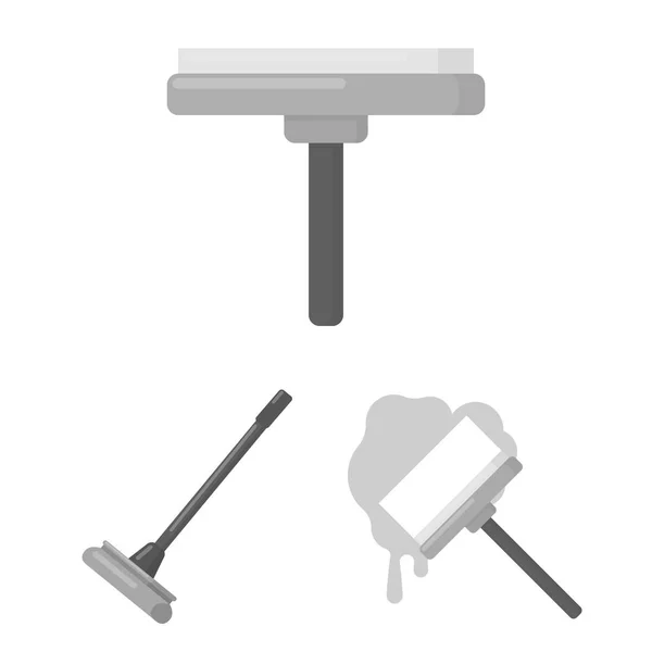 Diseño vectorial del signo de fregona y escoba. Set de trapeador y limpiador de stock para web . — Archivo Imágenes Vectoriales