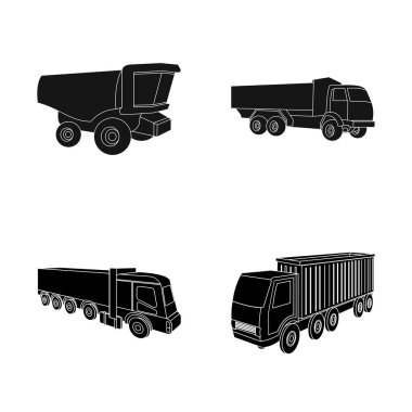 Vektör çizim kamyon ve sevkiyat oturum. Web için kamyon ve konteyner hisse senedi simgesi kümesi.