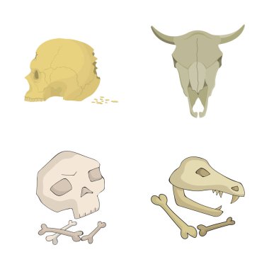 İskelet ve karakter simge vektör tasarımı. Hisse senedi için iskelet ve Cadılar Bayramı vektör simge kümesi.