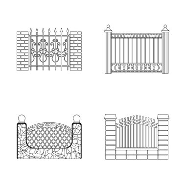 Kapı ve çit simgesi yalıtılmış nesne. Kapı ve duvar hisse senedi vektör çizim topluluğu.