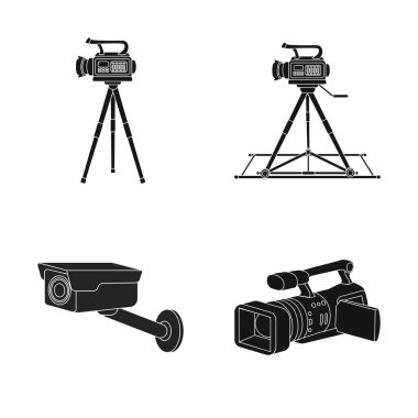 Video kamera ve kamera işareti yalıtılmış nesne. Video kamera ve gösterge tablosu hisse senedi simgesi için web topluluğu.