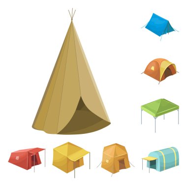 Çadır ve kamp işareti vektör tasarımı. Çadır ve orman hisse senedi simgesi için web topluluğu.