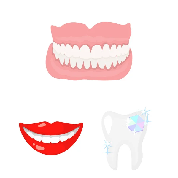 Illustrazione vettoriale di dente e simbolo felice. Set di denti e lo sbiancamento stock simbolo per il web . — Vettoriale Stock