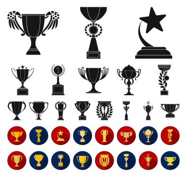 Set koleksiyonu tasarım için altın Kupası siyah, düz simgeler. Kazananlar Kupası vektör simge stok web çizim.