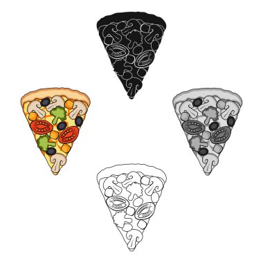 Bir dilim pizza farklı malzemelerle. Karikatür tarzı vektör simge stok çizim web farklı pizza tek simge.