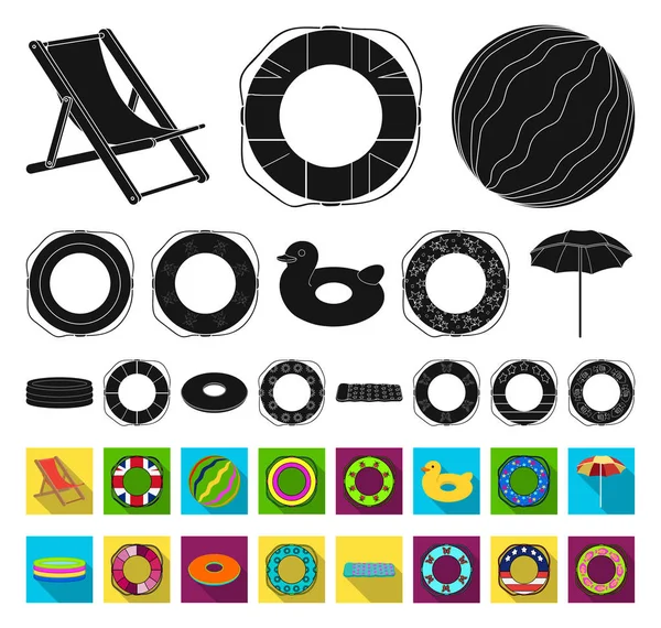 Círculo de natación multicolor negro, iconos planos en la colección de conjuntos para el diseño. Diferentes boyas salvavidas vector símbolo stock web ilustración . — Vector de stock