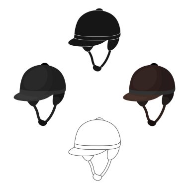 Beyaz arka plan üzerinde izole karikatür tarzı jockeys kask simgesini. Hipodrom ve atın sembolü hisse senedi vektör çizim.