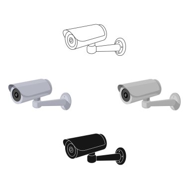 Güvenlik kamera simgesi beyaz arka plan üzerinde izole karikatür tarzı. Park bölgesi sembol stok vektör çizim.