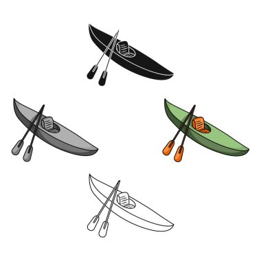 Yeşil kayık bir dağ nehir üzerinde yokuş aşağı için. Taşıma su sporları. Gemi ve su taşıma tek simge karikatür tarzı vektör simge stok çizimde.