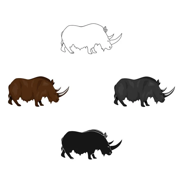 Wolharige neushoorn pictogram in cartoon stijl geïsoleerd op een witte achtergrond. Steentijd symbool voorraad vectorillustratie. — Stockvector