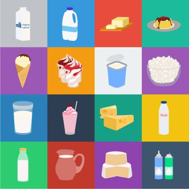 Ürün karikatür simgeleri design.Milk ve gıda vektör simge stok web çizim için küme toplama süt.