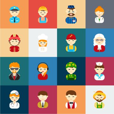 Farklı mesleklerden insanlar set koleksiyonu tasarım için simgeleri karikatür. İşçi ve uzman sembol stok web illüstrasyon vektör.