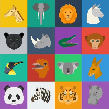 Set koleksiyonu tasarım için vahşi hayvan karikatür simgeler. Mammal ve kuş sembol stok web illüstrasyon vektör.