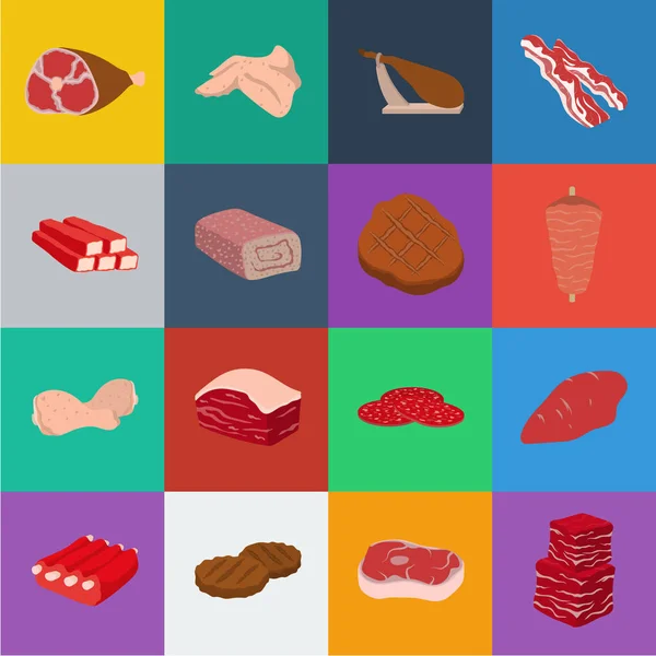 Différentes icônes de dessin animé de viande dans la collection de jeu pour la conception. Viande produit vecteur symbole stock web illustration . — Image vectorielle