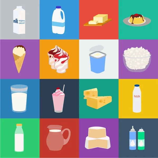 Iconos de dibujos animados de productos lácteos en la colección de conjuntos para design.Milk y vector de alimentos símbolo de stock web ilustración . — Vector de stock