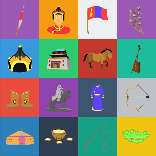 Pays Mongolie icônes de dessin animé dans la collection set pour design.Territory et point de repère vectoriel symbole stock web illustration . — Image vectorielle