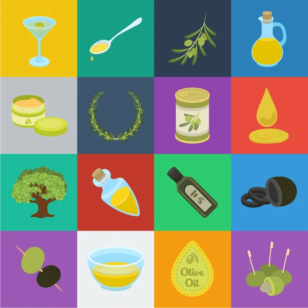 Azeitona, ícones de desenhos animados de comida na coleção de conjuntos para design. Óleo de azeitona, tempero símbolo vetorial ilustração web . —  Vetores de Stock