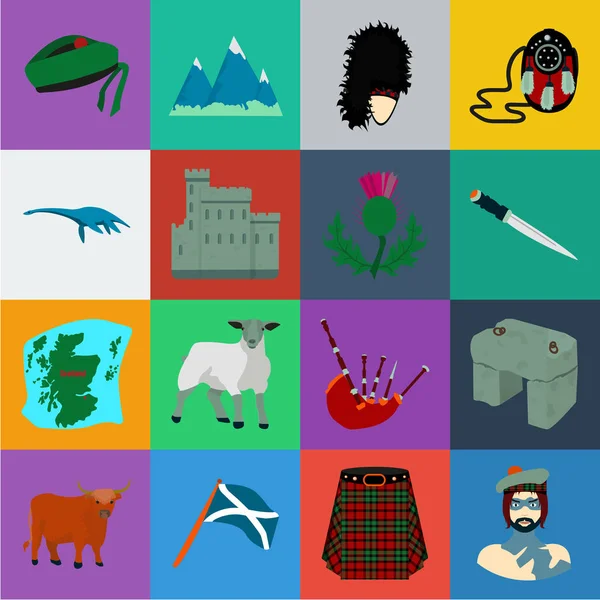 Country Scotland cartoon icons in set collection for design. Sightseeing, culture and tradition vector symbol stock web illustration. — Stock Vector
