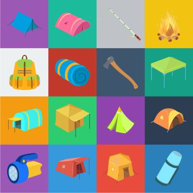 Çadır çeşitleri set koleksiyonu tasarım için simgeleri karikatür. Geçici barınma ve konut sembol stok illüstrasyon vektör.
