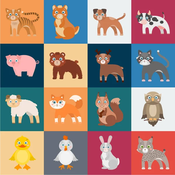 Ícones de desenhos animados de animais de brinquedo na coleção de conjuntos para design. ilustração da teia do estoque do símbolo do vetor do pássaro, do predador e do herbívoro . — Vetor de Stock