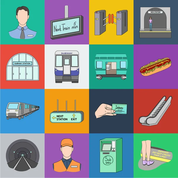 Metro, ícones de desenhos animados do metrô na coleção de conjuntos para design.Urban transporte vetor símbolo estoque web ilustração . —  Vetores de Stock