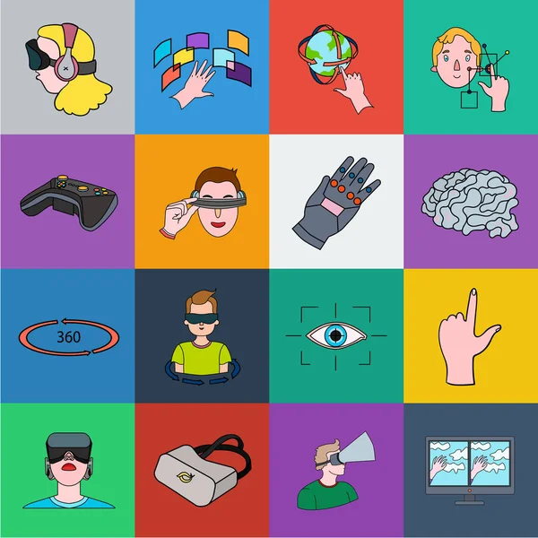 Een virtuele realiteit cartoon pictogrammen in set collectie voor design. Moderne technologie en apparatuur symbool voorraad web vectorillustratie. — Stockvector