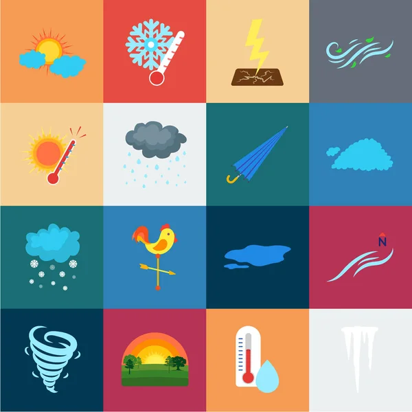 Различные иконки погодных мультфильмов в наборе для обозначения. . — стоковый вектор