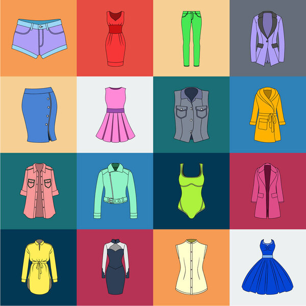 Женская одежда иконки мультфильмов в коллекции для design.Clothing сорта и аксессуары векторные символы веб-иллюстрации
.