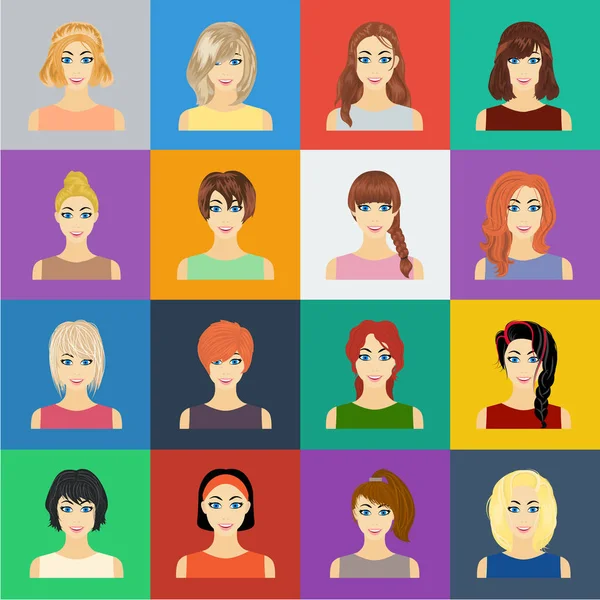 Tipos de peinados femeninos iconos de dibujos animados en la colección de conjuntos para el diseño. Apariencia de una mujer vector símbolo stock web ilustración . — Vector de stock