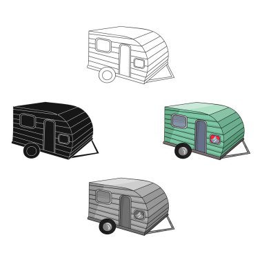 Beyaz arka plan üzerinde izole karikatür tarzı simgesinde yeşil karavan. Aile tatili sembol stok vektör çizim.