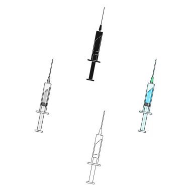 İlaç şırınga. Tıp tek kutsal kişilerin resmi içinde karikatür tarzı vektör simge stok çizim web.
