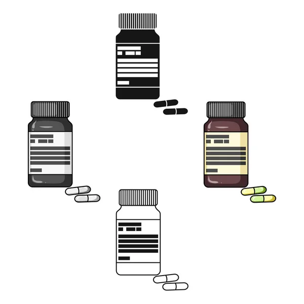 Garrafa com pílulas de insulin.Pills para diabetes.Medications diabético. Diabetes único ícone em desenho animado estilo vetor símbolo estoque ilustração . — Vetor de Stock