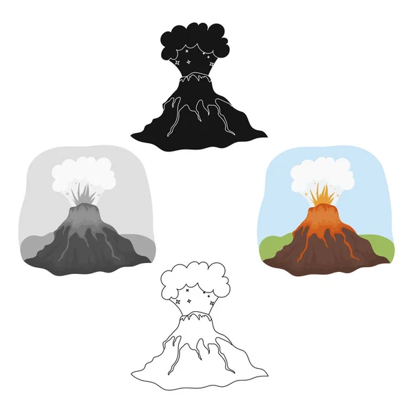 Ícone de erupção vulcânica em estilo cartoon isolado no fundo branco. Dinossauros e símbolo pré-histórico ilustração vetorial . — Vetor de Stock
