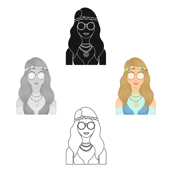 En hippie flicka med glasögon med pärlor. Hippy enda ikon i tecknad stil vektor symbol stock illustration web. — Stock vektor