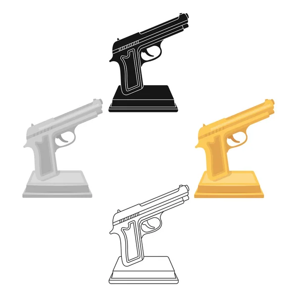 Goldene Pistole auf einem Stand.award für den besten Kriminalfilm.movie verleiht einzelne Ikone im Cartoon-Stil Vektor Symbol Stock Illustration. — Stockvektor