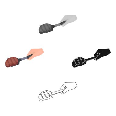 Kızarmış et olarak skapula parçası. Gıda ve tek kutsal kişilerin resmi içinde karikatür tarzı vektör simge stok çizim web pişirme.