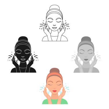 Yüz simgesi beyaz arka plan üzerinde izole karikatür tarzı yıkama. Cilt Bakımı sembol stok vektör çizim.